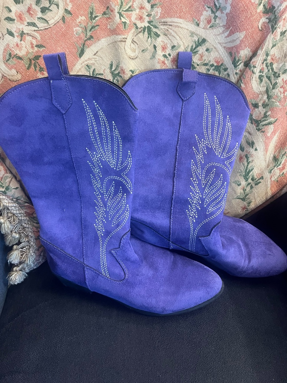 Purple Suede Western Cowboy Boots - Women's